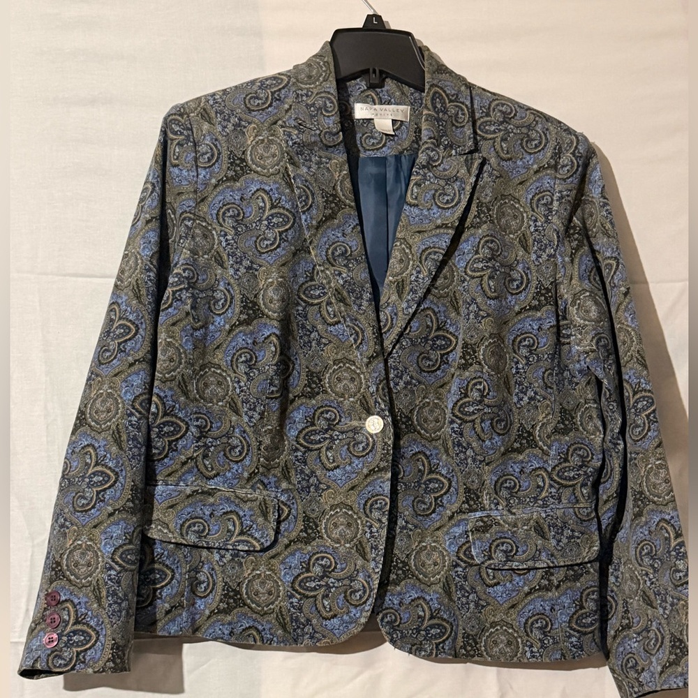 Patterned Blue Gray Women's Blazer Jacket